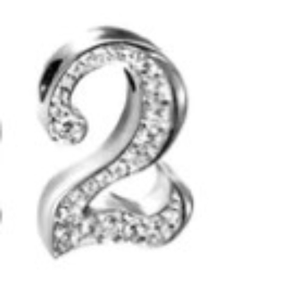 Silver Number 2 Pendant Necklace Charm - Sparkling Crystal Accent